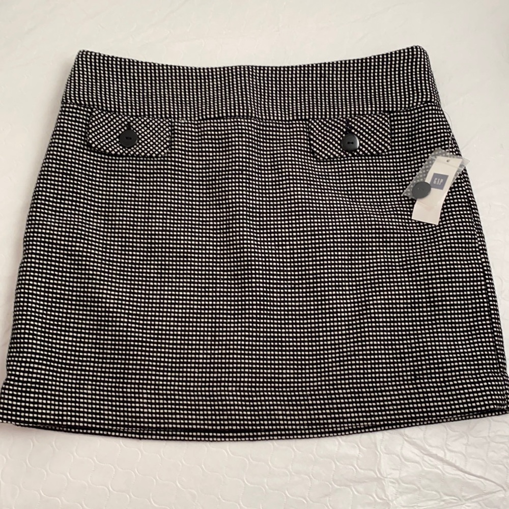 Gap wool blend black white pattern lined skirt 6